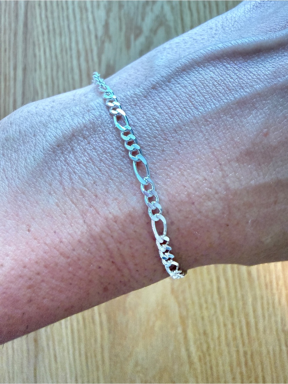 18K White Gold Filled 7” Figaro Chain Bracelet | Classic Everyday Bracelet | New